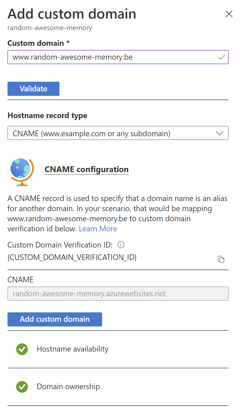 random-awesome-memory - Map a custom domain to your App Service